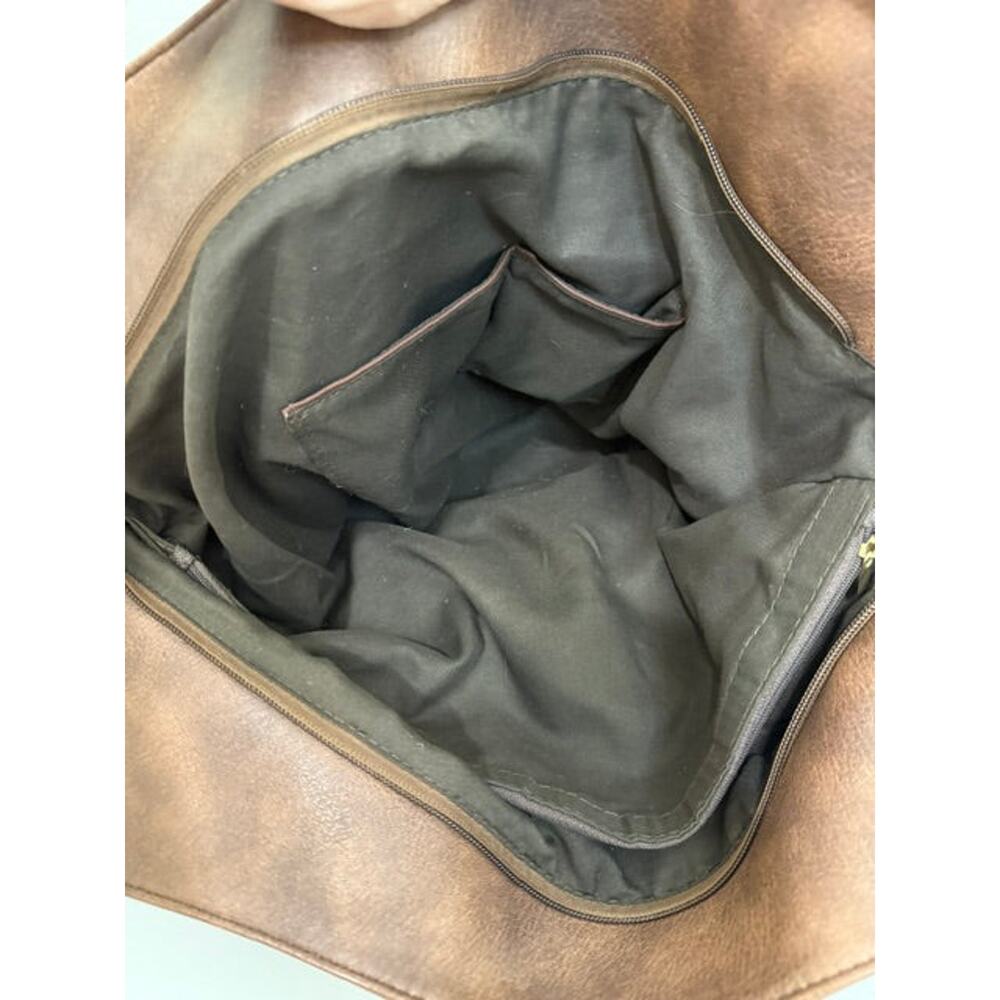 Vegan Leather Bucket Tote Crossbody Bag Brown Gold Hardware - Picture 4 of 8